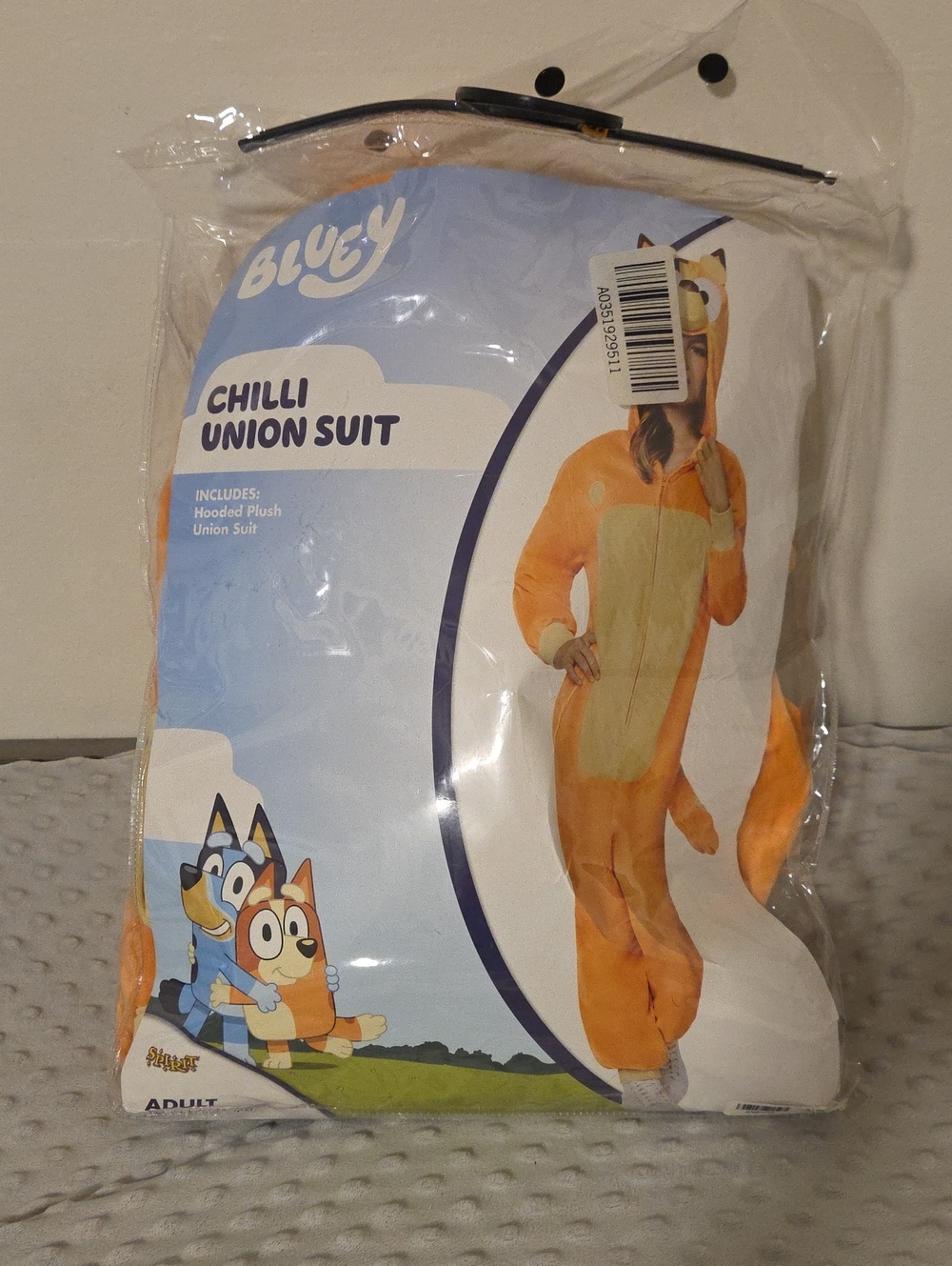 Bluy Chilli Hooded Plush Union Suit - Orange
